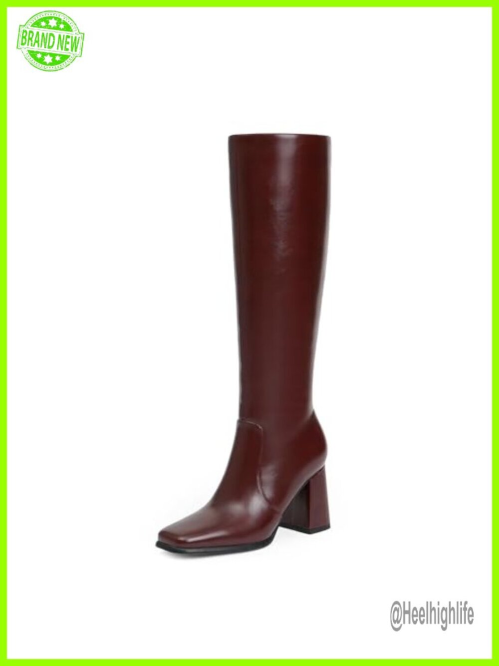 Faux Leather Knee High Boots Square Toe Chunky Heel Tall Boots